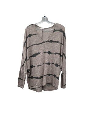 ENTI Womens Lightweight Sweater Stone/Gray Print Dolman Sleeve Medium